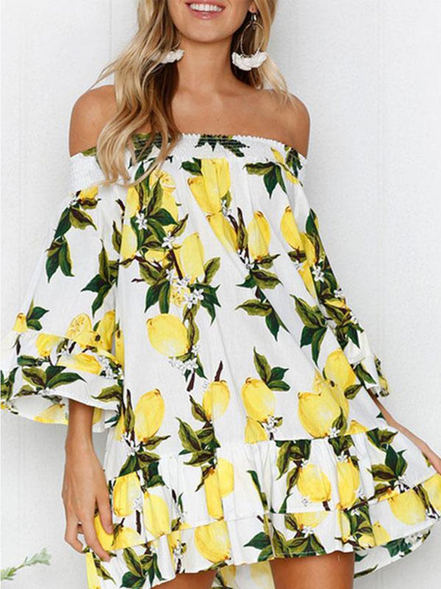 Schulterfreies, gerüschtes Strand-Minikleid (2 Farben)