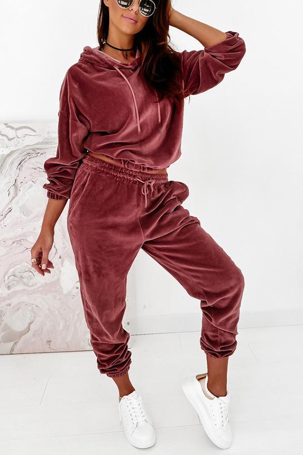 Daily Casual Velvet Hoodie Jogger Tracksuit