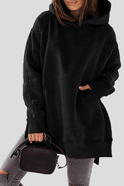 Women's Hoodies Solid Pocket Slit Long Sleeve Hoody