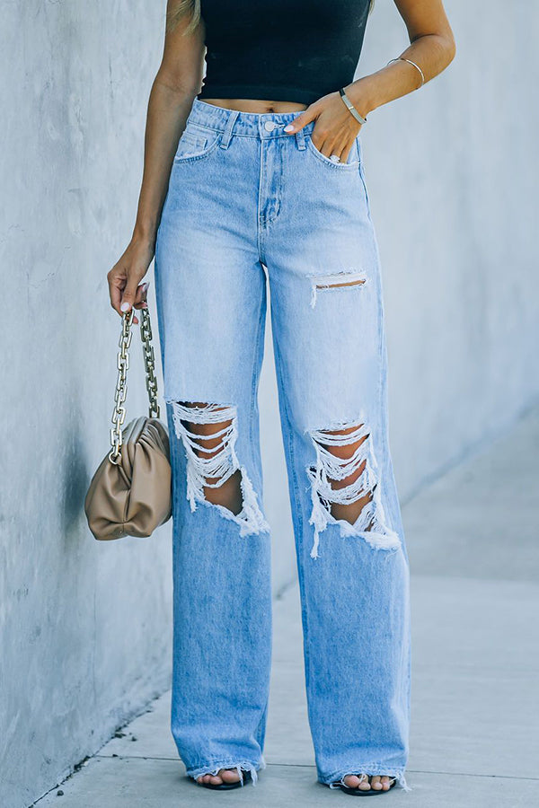 New Casual Jeans Wide Leg Pants with Holes
