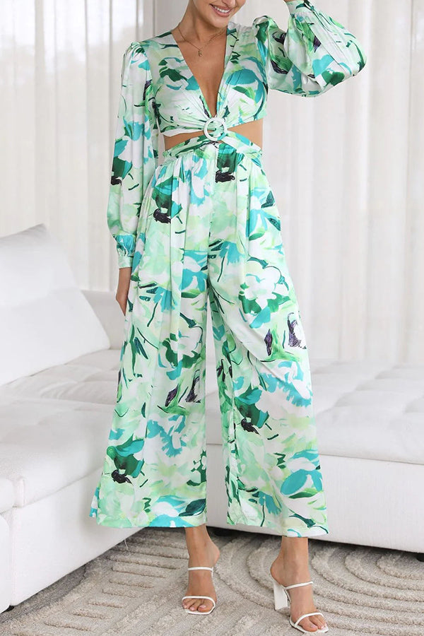 Jumpsuit mit Blumenmuster, Cut-Outs und Taschen an der Taille 