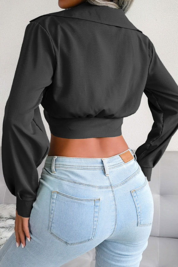 Sexy Lapel Knotted Crop Top