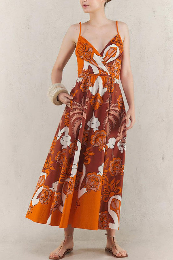 Orange Palm Tree Print Slip Dress