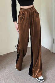 High Waist Colorblock Loose Wide Leg Trousers