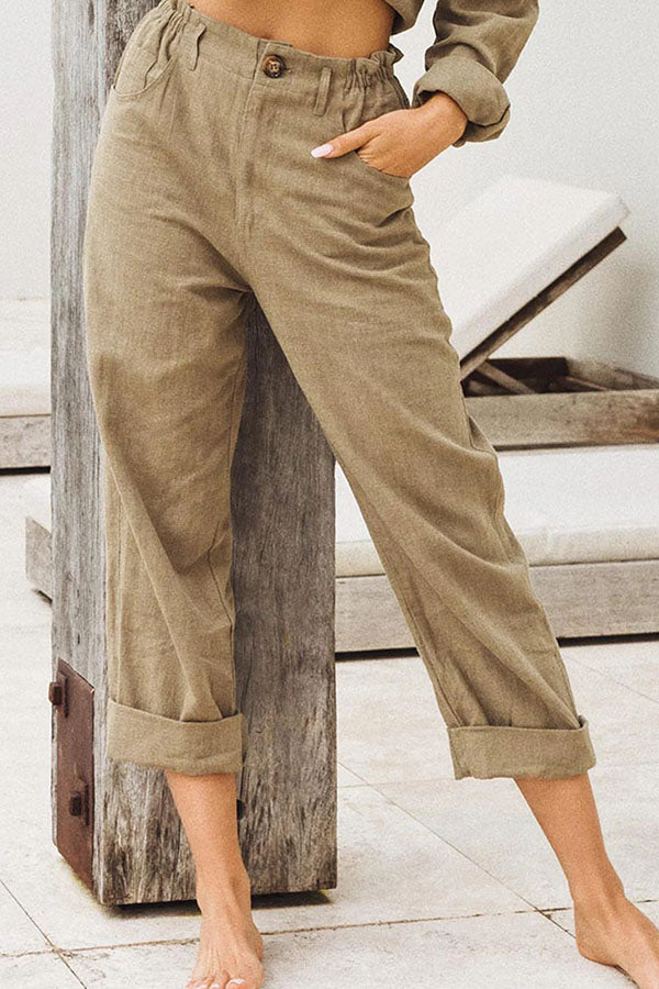 women's solid color cotton linen pants