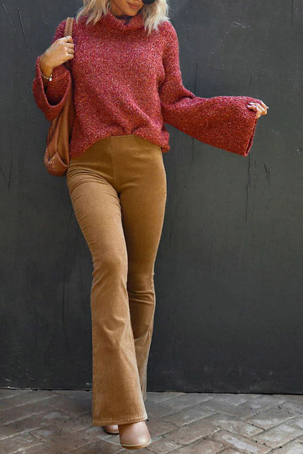High Rise Elastic Waistband Bell Corduroy Pants