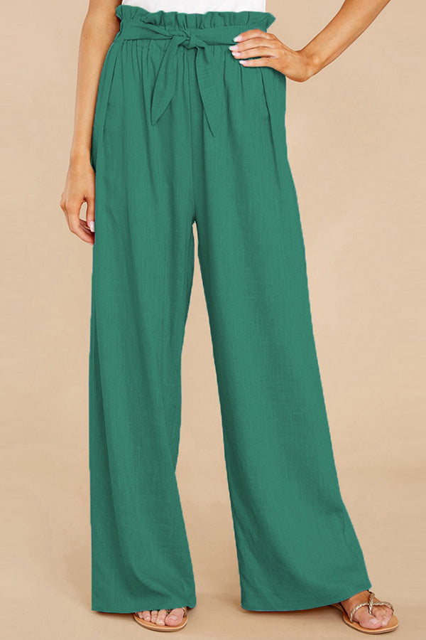 Pantalon décontracté ample en coton et lin pour femme