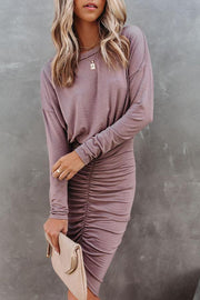 Long Sleeve Ruched Knit Dress