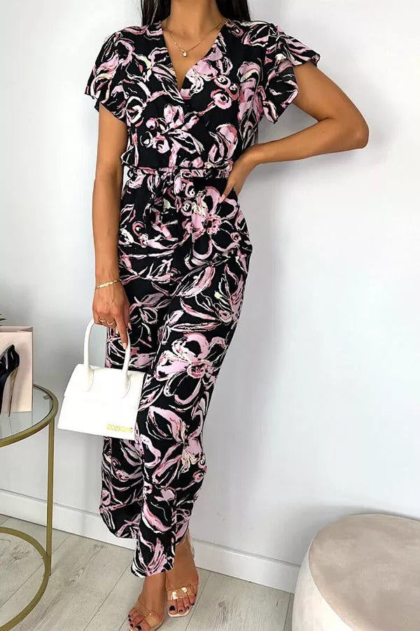 Wickel-Jumpsuit mit Blumenmuster