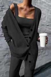 Long Sleeve Solid Color Knit Three Piece Set