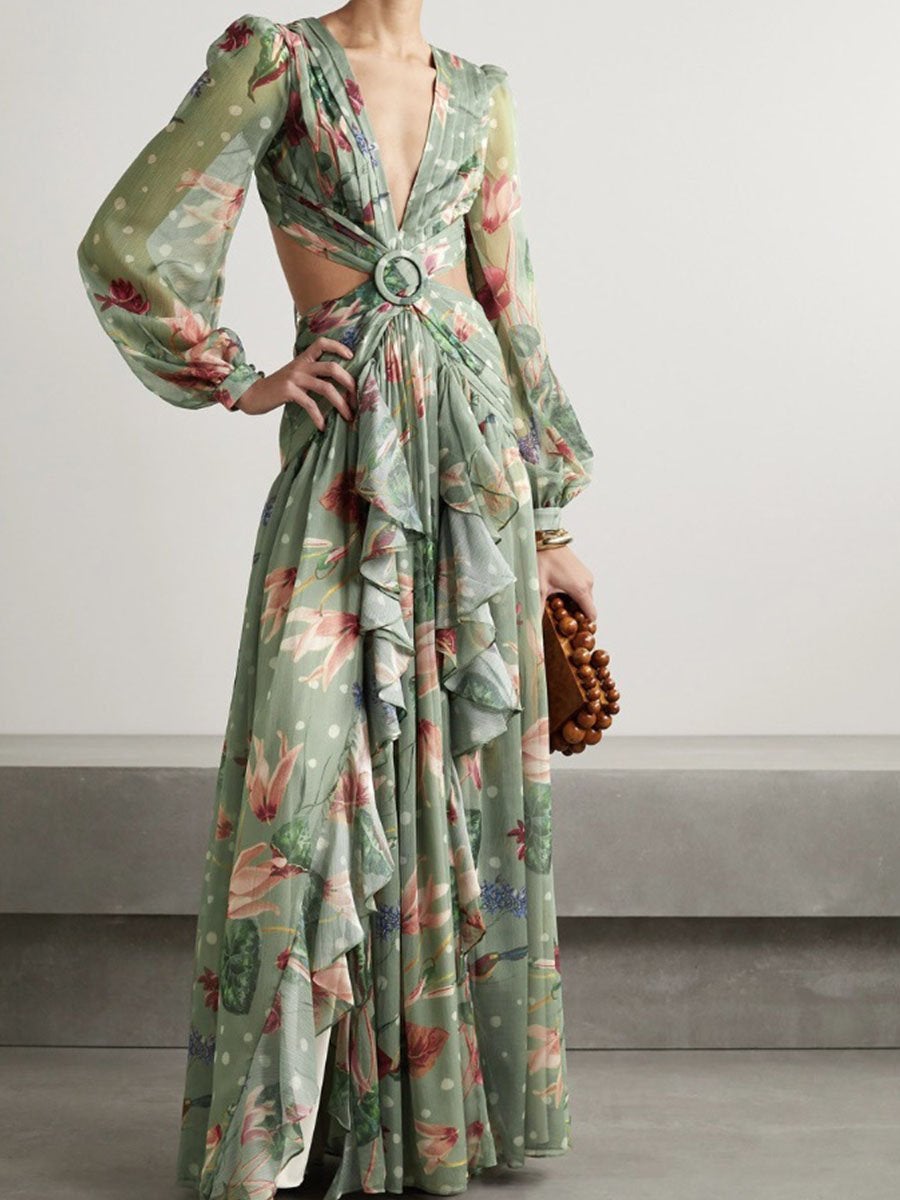 Robe à manches longues imprimée creuse personnalisée