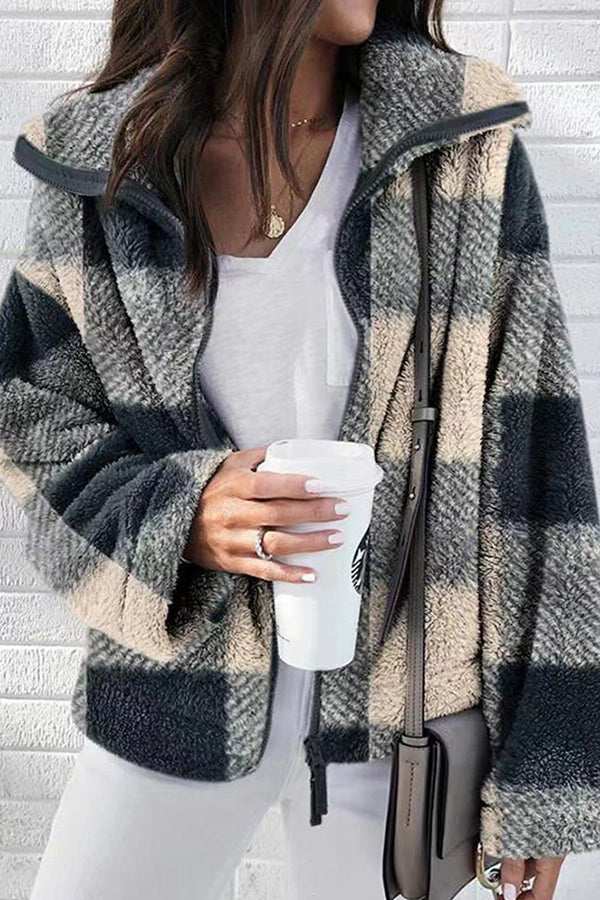 double-sided plush plaid coat