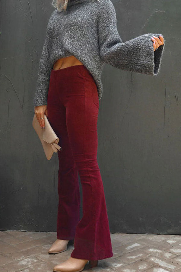 High Rise Elastic Waistband Bell Corduroy Pants