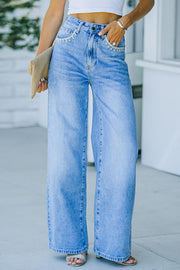 New Petal Pocket Casual Loose Denim Pants