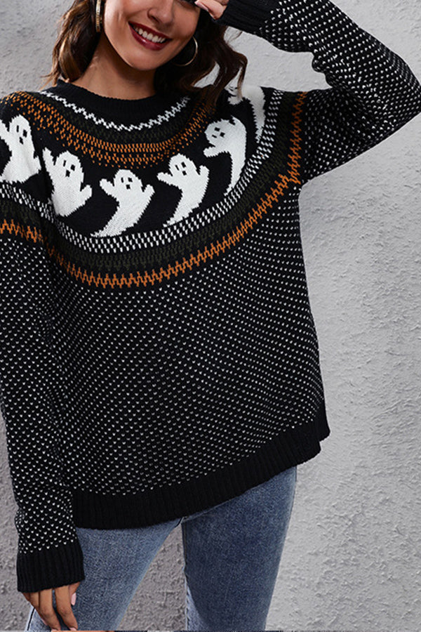 women's halloween ghost retro polka dot long sleeve knitted sweater