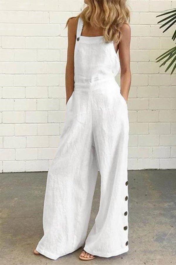 Lässiger Jumpsuit mit einfarbiger Schnalle und quadratischem Kragen