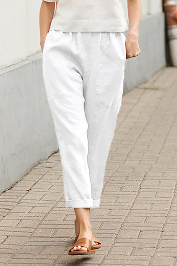 Linen blend Drawstring Pants