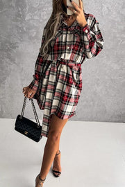 Cheery Mood Classic Checkered Belted Dress