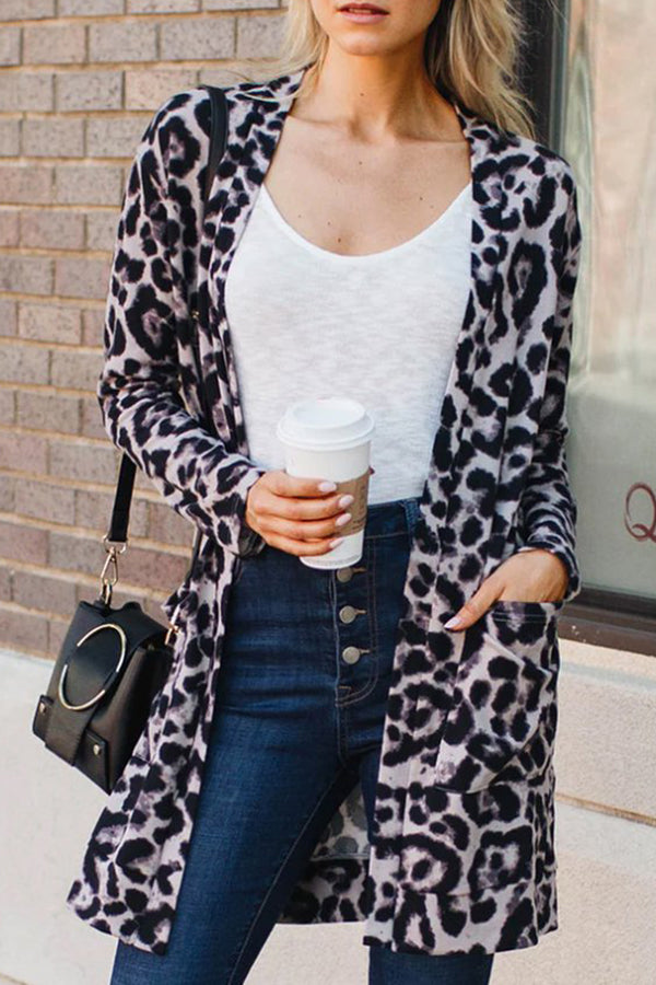 Casual Leopard Jersey Other Coat