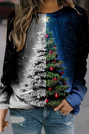 Christmas Tree Print Casual Loose Long Sleeve Crew Neck Sweatshirt