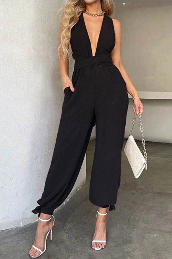 Sexy Deep V-neck Backless Tie-up Jumpsuit
