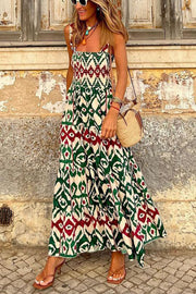 Timeless Beauty Printed Smocked Vacation Maxi Dress