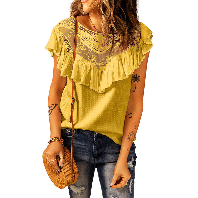 Women's Ruffled Round Neck Loose Top