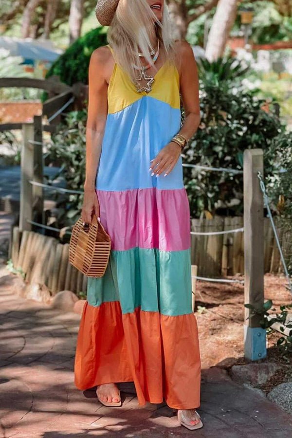 Summer Sling Rainbow Paneled Beach Long Dress