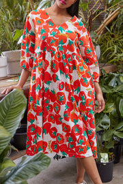 tomato print v-neck loose dress