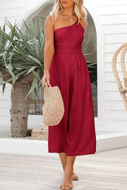 Sexy Sling Waist Pocket Straight Sleeveless Jumpsuit