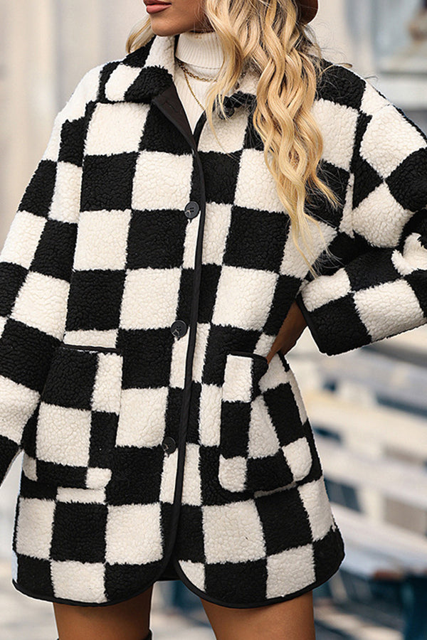 Faux fur warm coat in autumn and winter checkerboard lamb wool coat