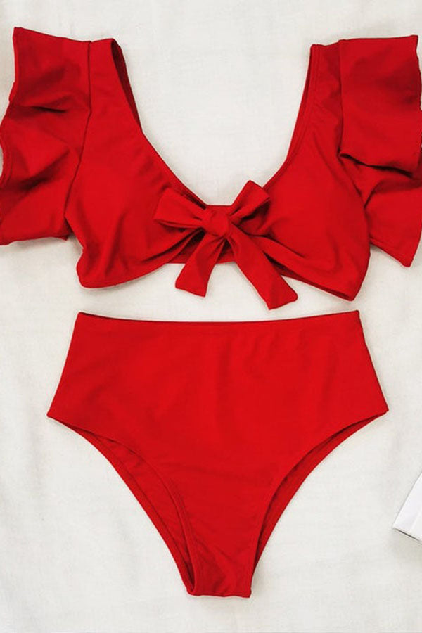 Bandage Ruffle Red Bikini Set