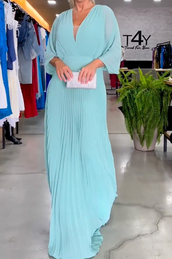 Solid Color Half Sleeves V-Neck Maxi Dresses