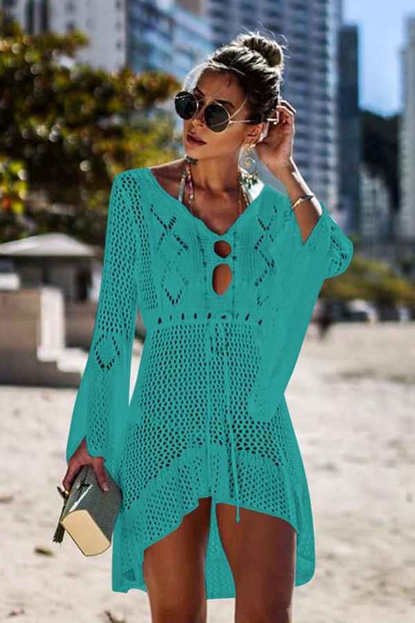 Flared Sleeves Crochet Swimwear Cover-Ups