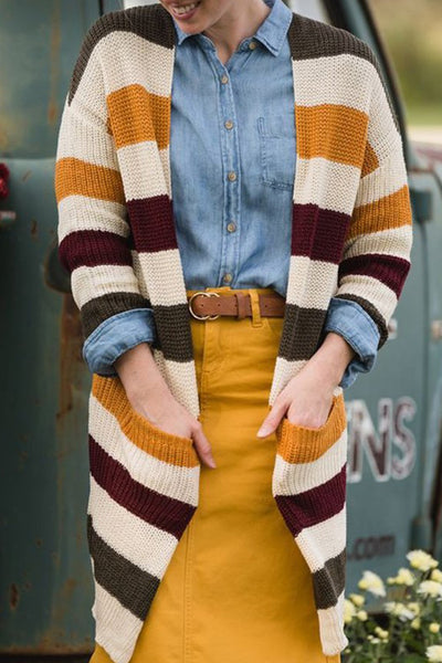 Casual Striped Loose Cardigan Coat