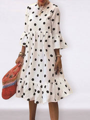 Polka Dot Crew Neck Ruffle Dress