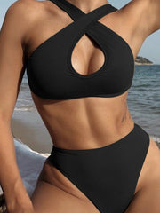 High Leg High Waist Wrap Halter Two Pieces Swimsuit