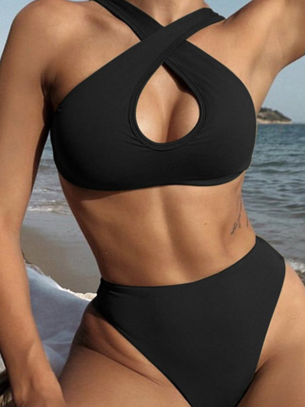 High Leg High Waist Wrap Halter Two Pieces Swimsuit