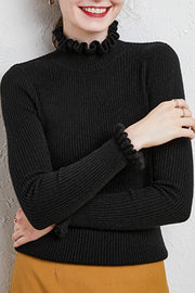 ruffled half turtleneck slim fit sweater