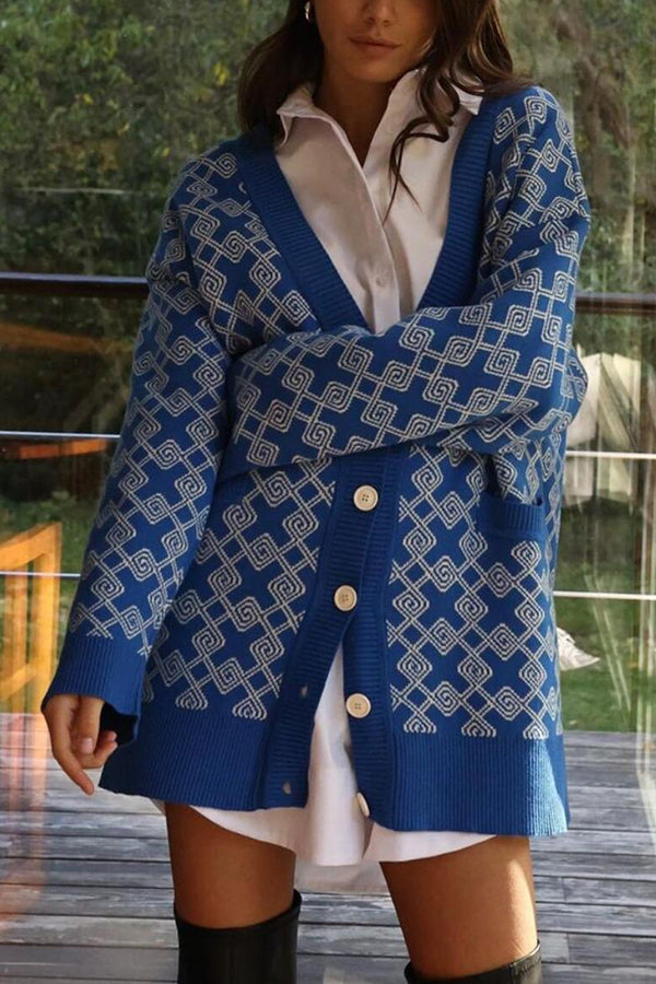 jacquard mid length cardigan sweater cardigan