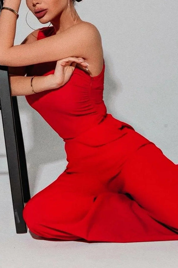 Stylish one-shoulder sleeveless high-waist jumpsuit