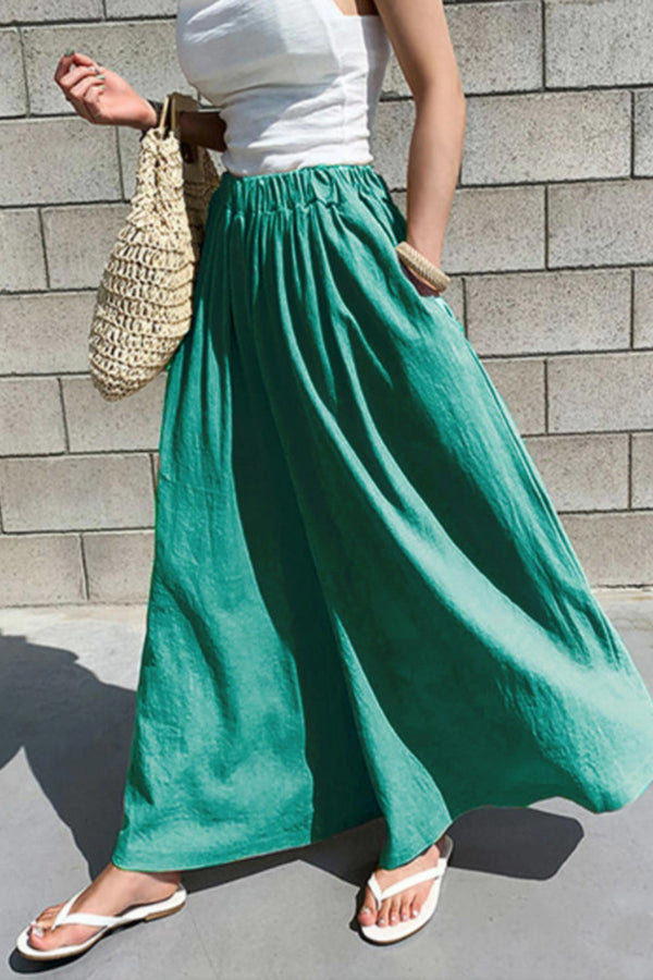 Pantalon large en coton de couleur unie pour femme, style décontracté, à la mode, pour l'été