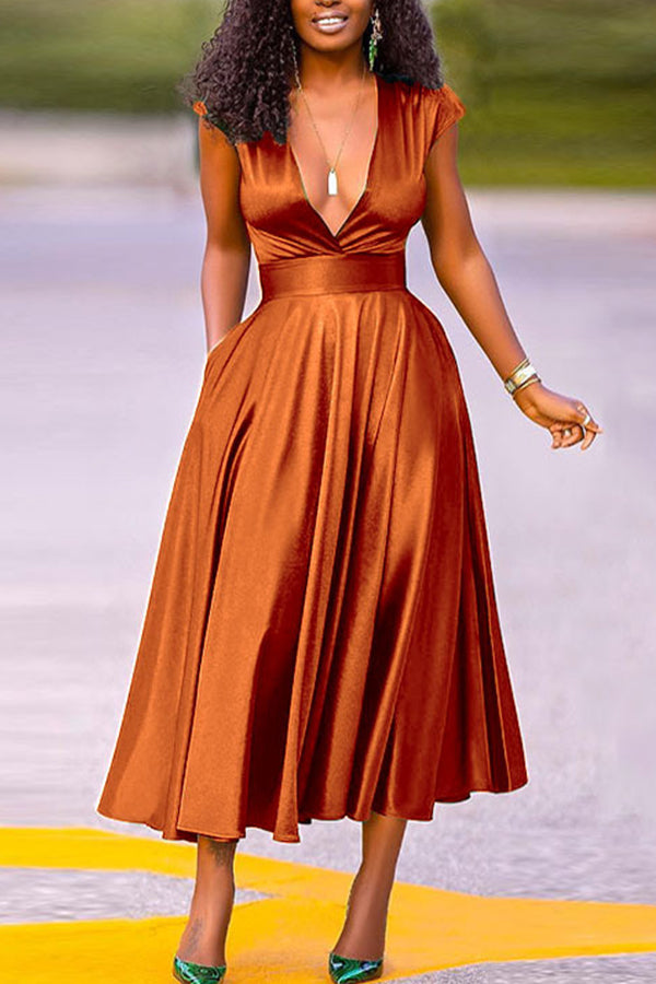 Fashion Sexy V-Neck Wrapped Sleeves Swing Dress