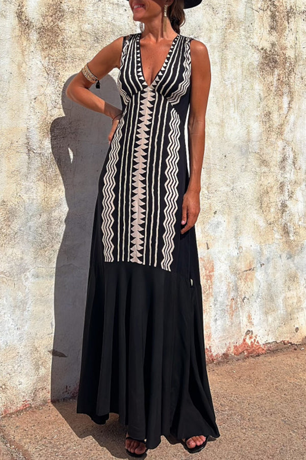 Cabo Dreams Ethnic Print V-neck A-line Maxi Dress