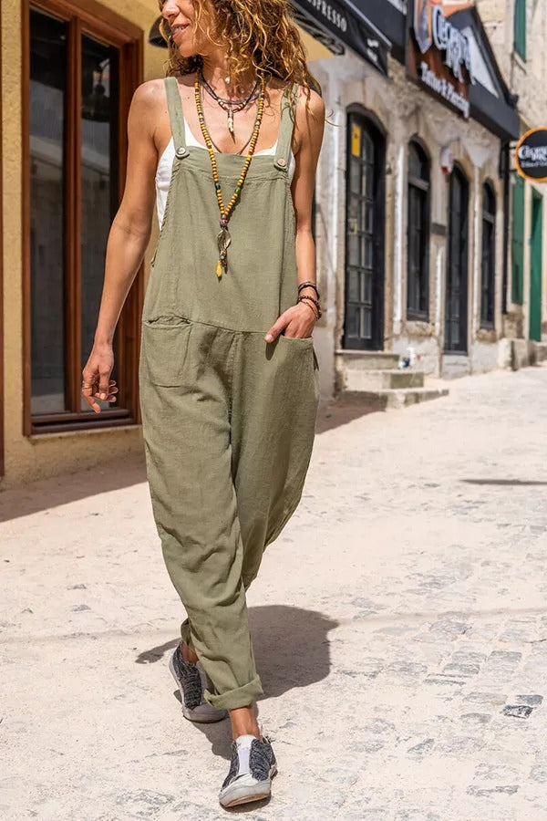 Somewhere Sunny Pocketed Overall Jumpsuit