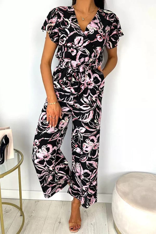 Wickel-Jumpsuit mit Blumenmuster