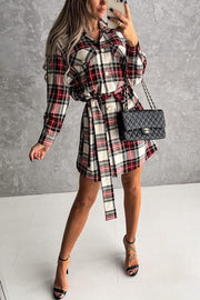 Cheery Mood Classic Checkered Belted Dress