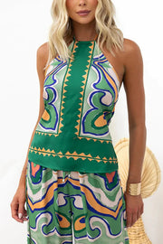 Oh So Chic Satin Ethnic Abstract Print Adjustable Tie Tank Top