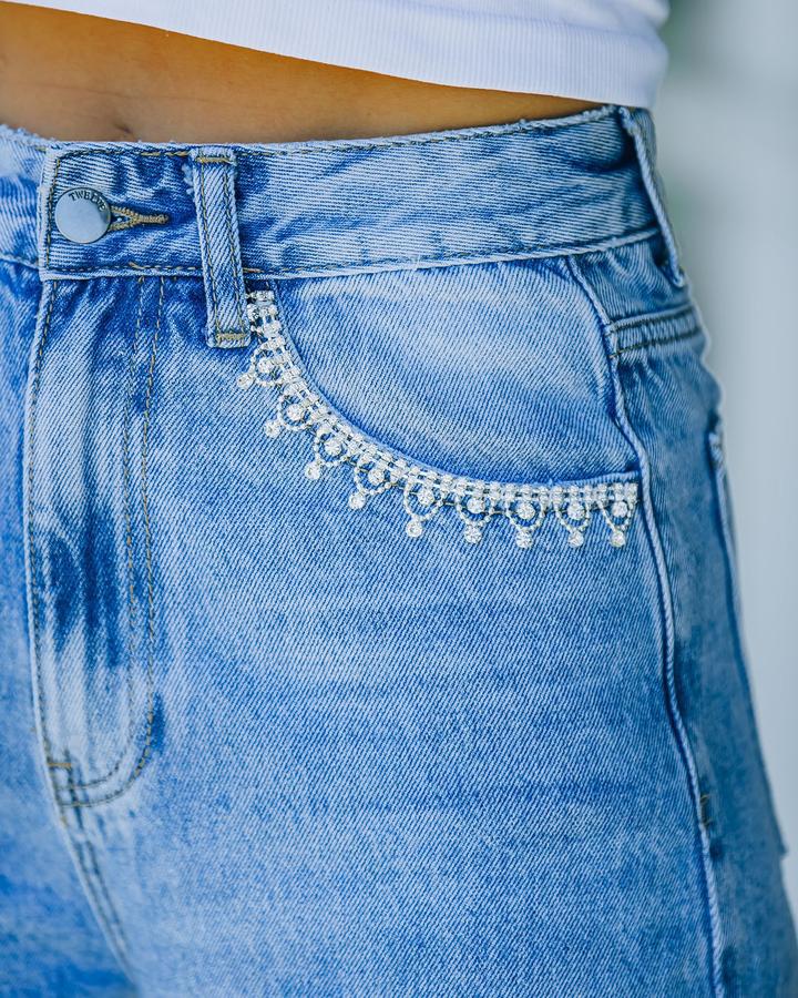 New Petal Pocket Casual Loose Denim Pants