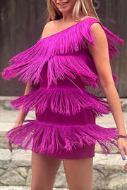 Fashion Fringe Asymmetric Mini Dress